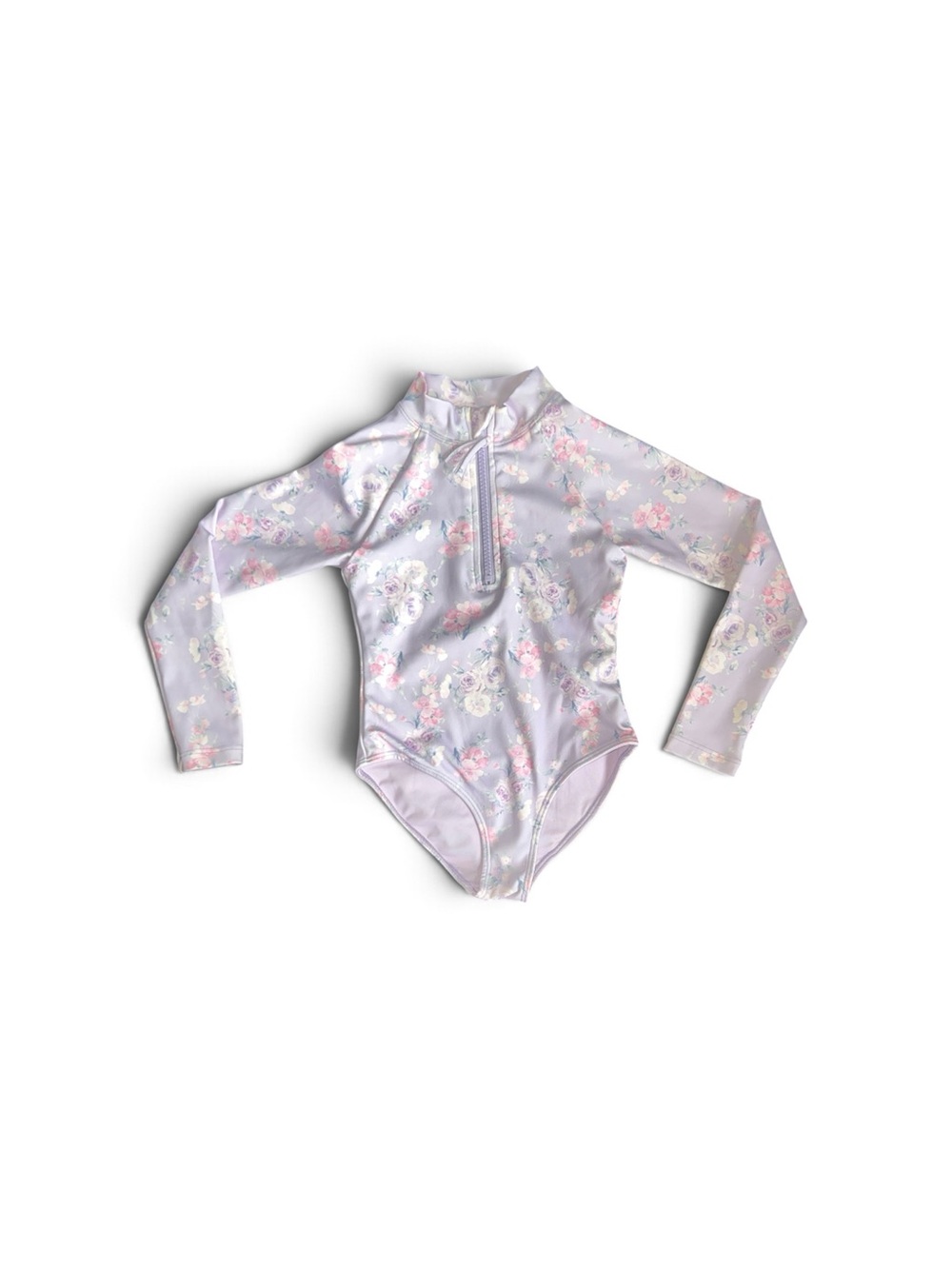 LoveShackFancy Lavender Floral Long-Sleeve One-Piece Rashguard